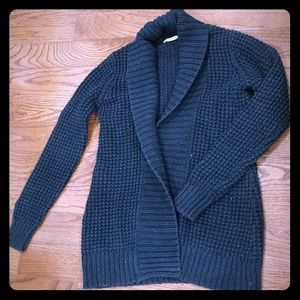 Shawl collar open sweater with belt